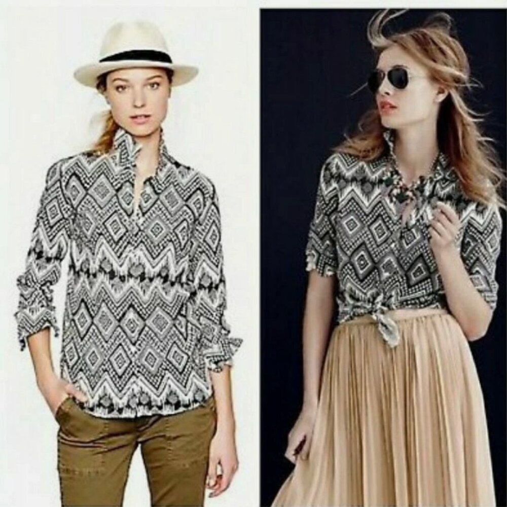 J.Crew Linen Graphic Button Shirt Size 2